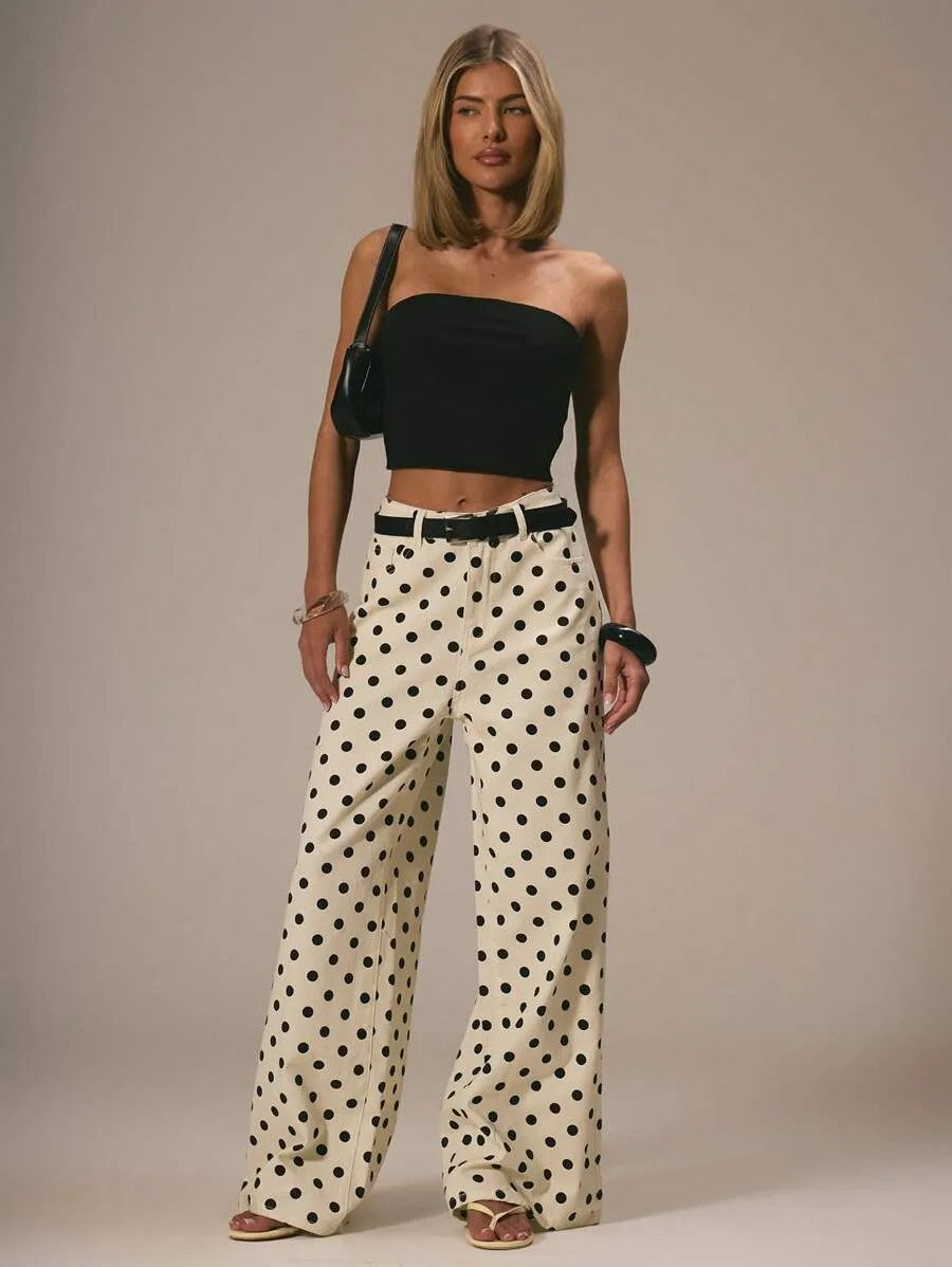 Damen weite Polka-Dot Palazzo-Hosen mit high-waist Schnitt Echo Archiv
