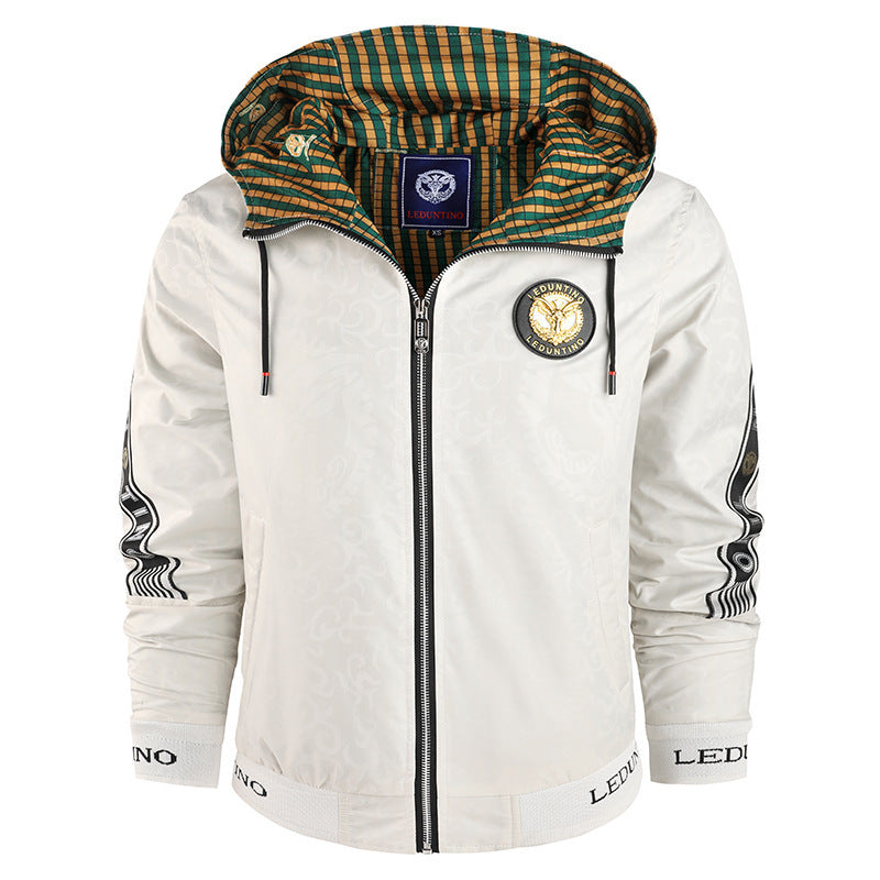 Herren nan leichte Kapuzen-Sportjacke mit Jacquardmuster, Metallreißverschluss und elastischen Bündchen Echo Archiv