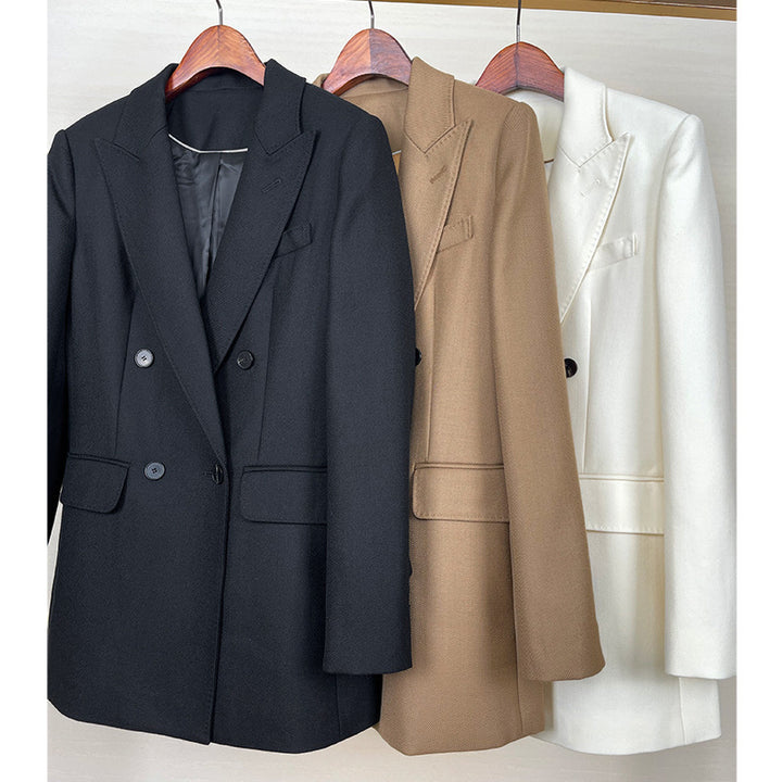 Damen Taillierter Longline-Blazer mit doppelreihiger Knopfleiste und Pattentaschen Echoarchiv