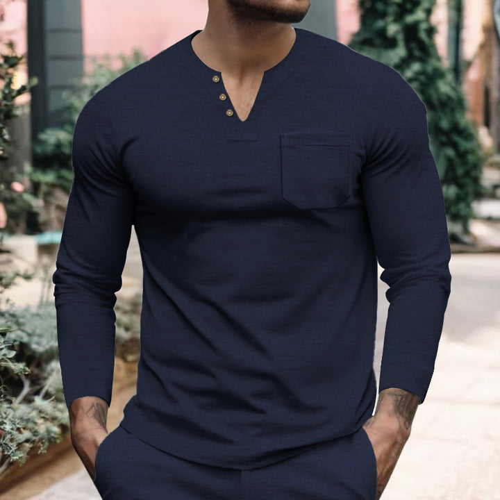 Herren Langarmshirt mit Knopfleiste und Brusttasche Echoarchiv