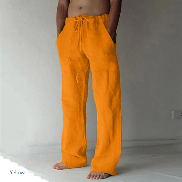Herren Leinenhose mit weitem Schnitt Kordelzug und Seitentaschen – Sorevano