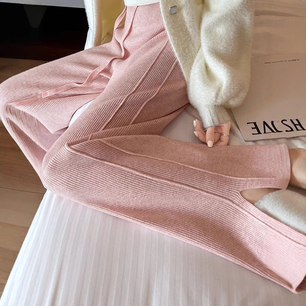 Damen Modische Rippstrick-Hose mit seitlichen Schlitzen Echo Archiv