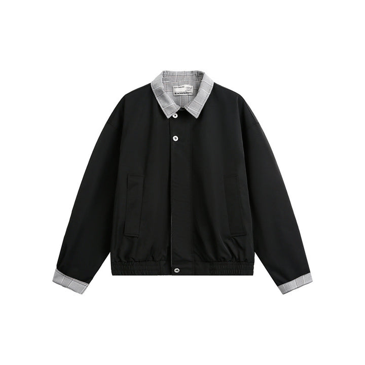 Herren leichte Übergangsjacke mit Karokrragen, Umschlagärmel und elastischem Saum Echoarchiv