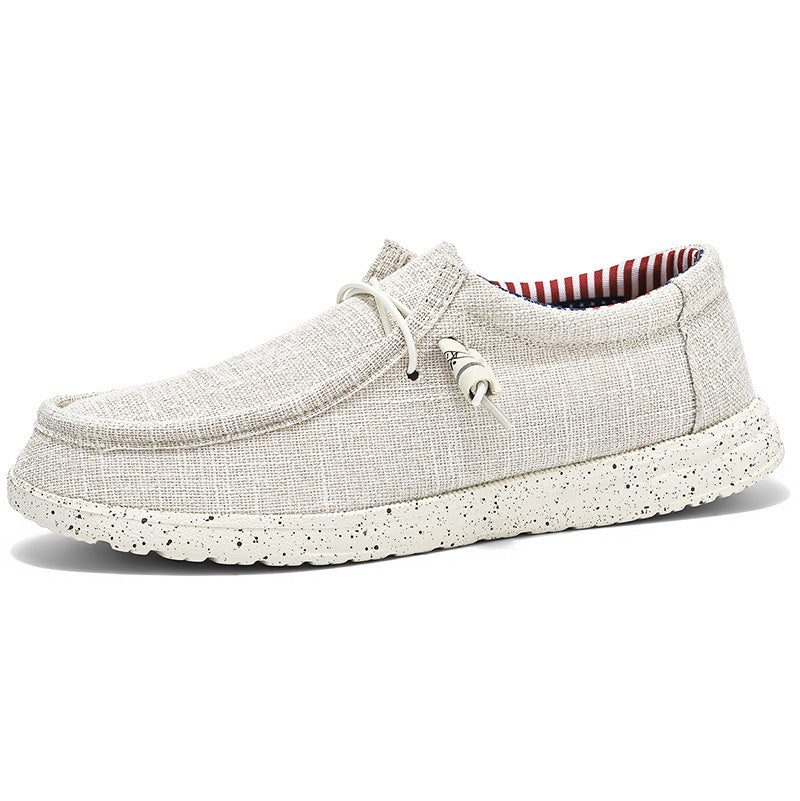 Herren lässiger Mokassin-Slipper aus Leinenstoff mit gepolsterter Komfortsohle und elastischem Schnürzug – Tavélo