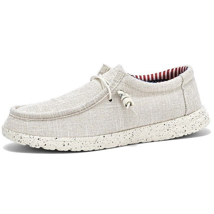 Herren lässiger Mokassin-Slipper aus Leinenstoff mit gepolsterter Komfortsohle und elastischem Schnürzug – Tavélo