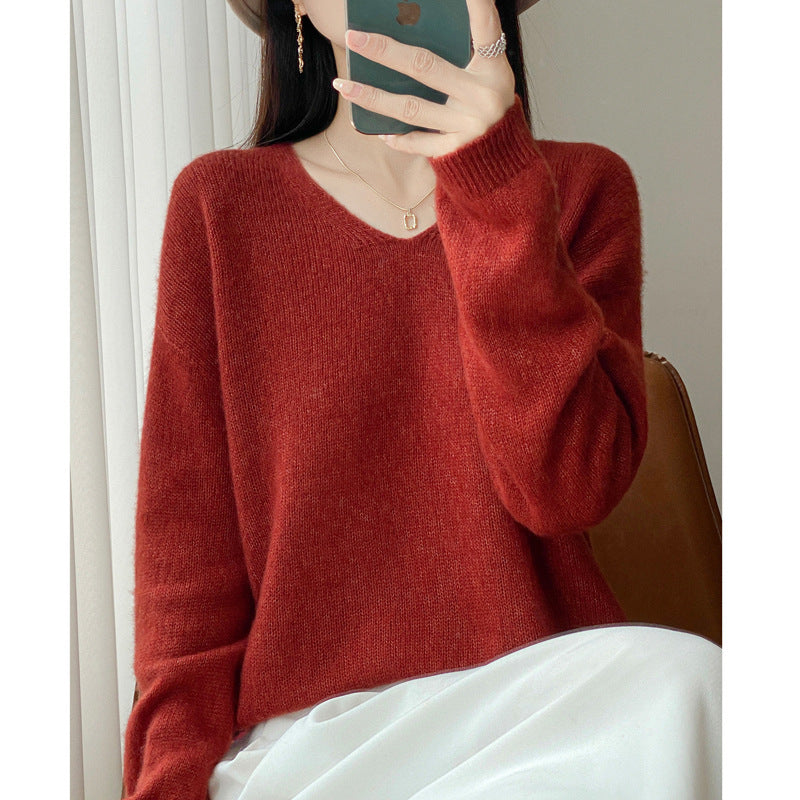 Damen Oversize-Feinstrickpullover mit feinem V-Ausschnitt und verlängertem Ärmelabschlusst Echoarchiv