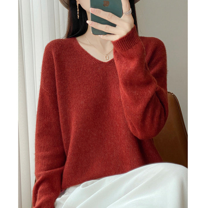 Damen Oversize-Feinstrickpullover mit feinem V-Ausschnitt und verlängertem Ärmelabschlusst Echoarchiv