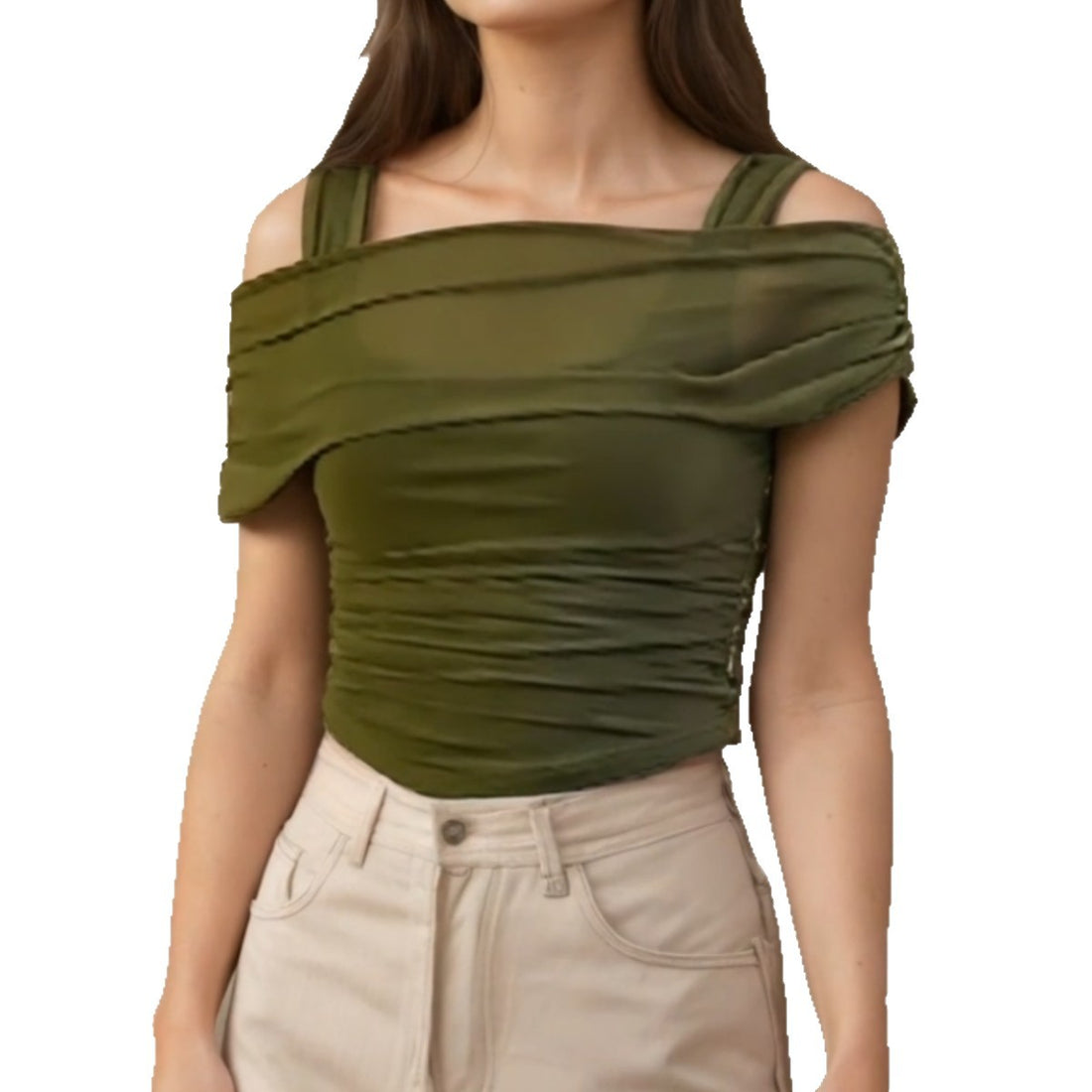 Damen Off-Shoulder Oberteil mit Raffung – Orélia