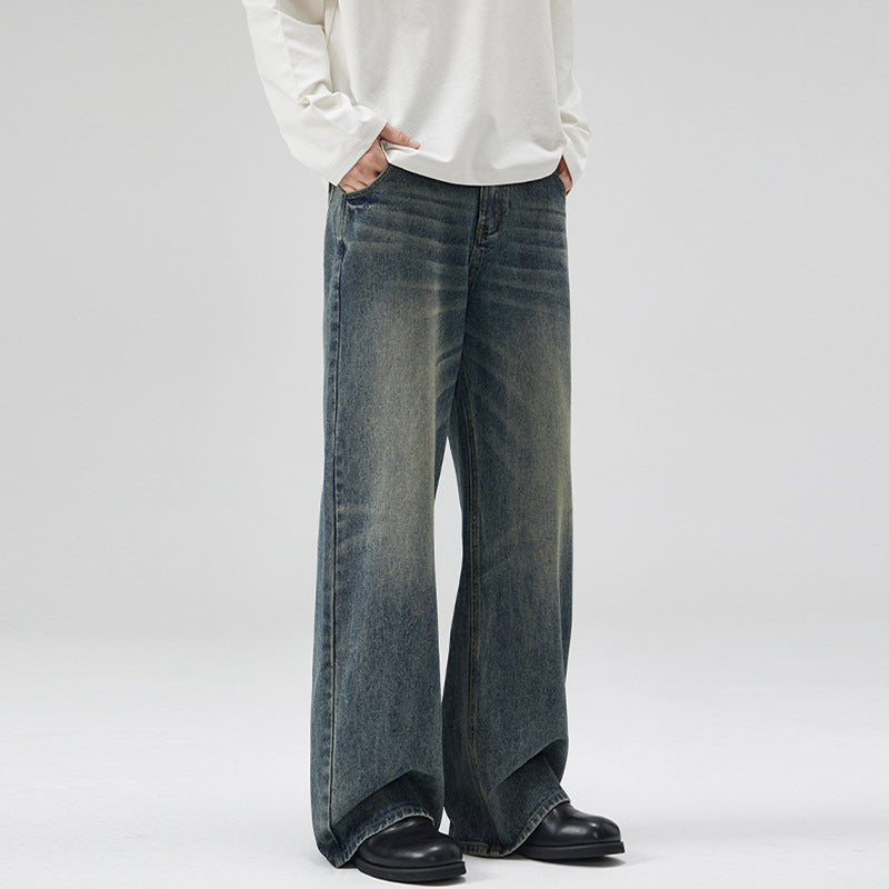Herren Weite Denim-Jeans im Retro-Workwear-Look mit markanten Whisker- und Faltenakzenten Echo Archiv