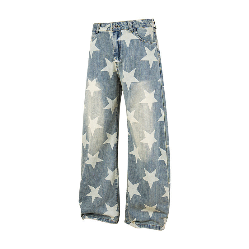Damen Weite Hochbund-Culotte-Jeans mit hoher Taille und Allover-Sterneprint Echoarchiv