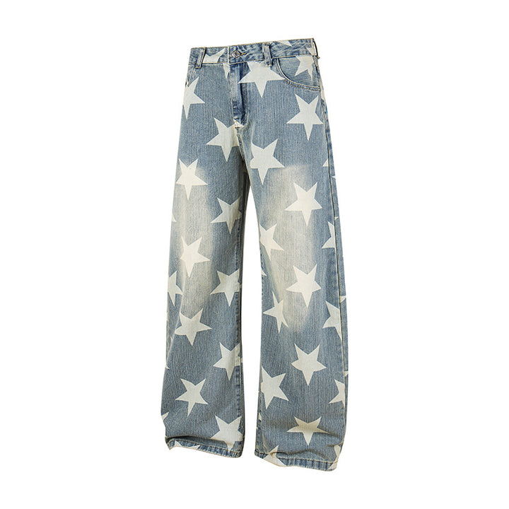 Damen Weite Hochbund-Culotte-Jeans mit hoher Taille und Allover-Sterneprint Echoarchiv