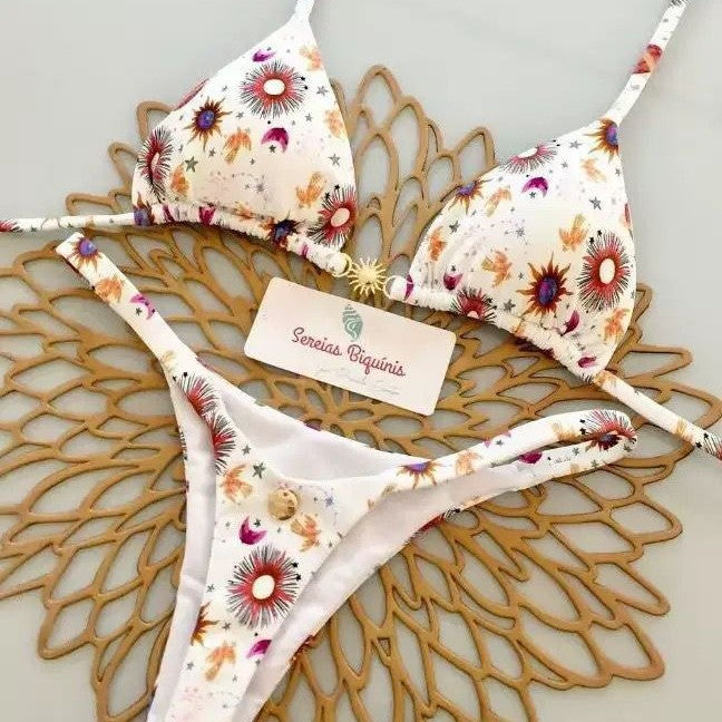 Damen Triangel-Bikini-Set mit floralen Mustern und verstellbaren Trägern Echo Archiv