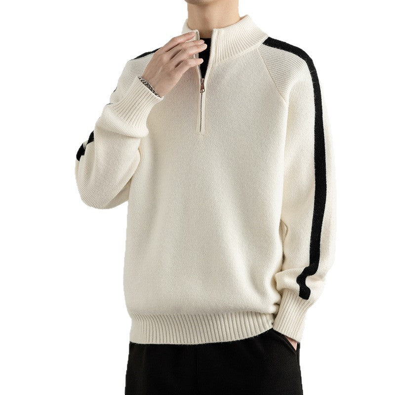 Herren modischer Pullover mit halbem Reißverschluss und sportlichen Einsätzen Echoarchiv