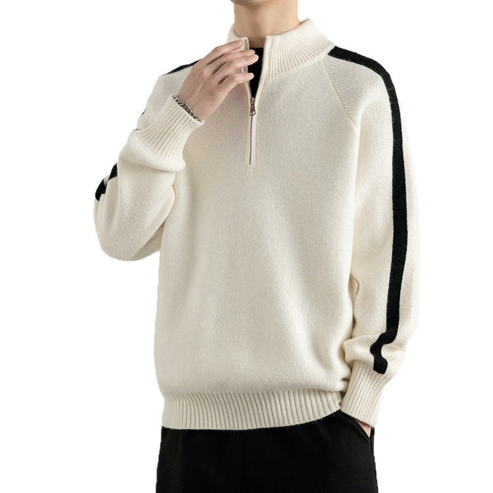 Herren modischer Pullover mit halbem Reißverschluss und sportlichen Einsätzen Echoarchiv