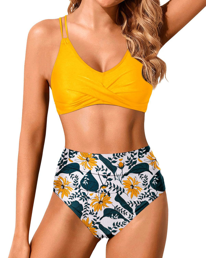Damen Hochtailliertes Bikini-Set mit gerafftem Oberteil Echo Archiv