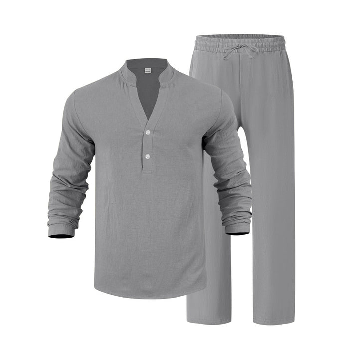 Herren entspannendes Langarm-Hemd & Freizeithose Set Echoarchiv