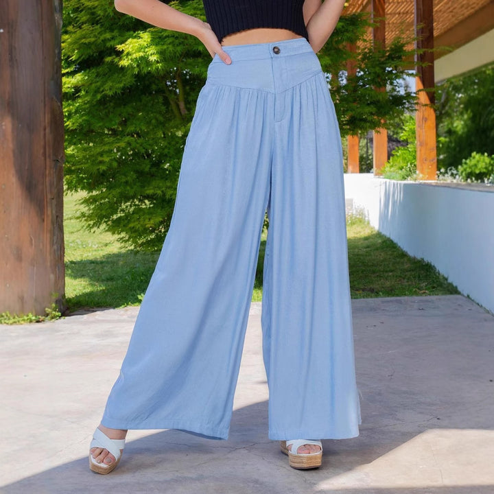 Damen nan hochgeschnittene Palazzo-Hose mit geraffter Passe, weitem Bein und Eingrifftaschen Echo Archiv