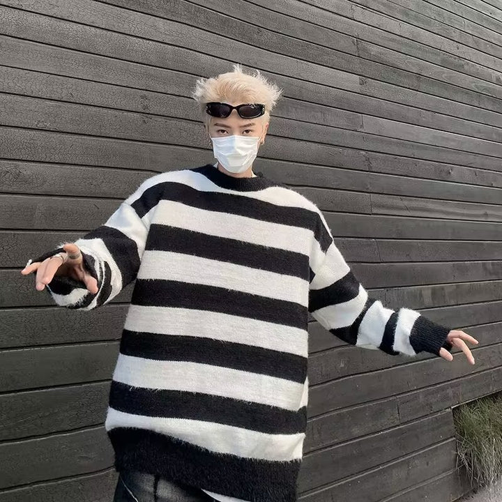 Herren modischer Strickpullover mit lässigem Streifenmuster und Oversized-Schnitt Echoarchiv