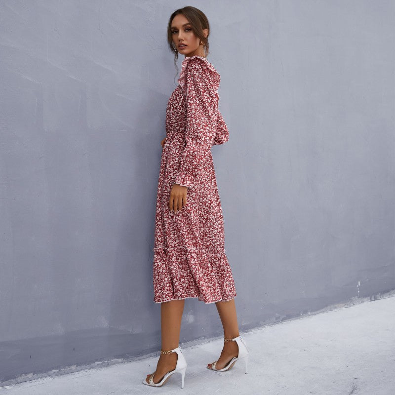 Damen Midikleid im Vintage‑Stil mit quadratischem Ausschnitt, Rüschen und elastischer Taille Echoarchiv
