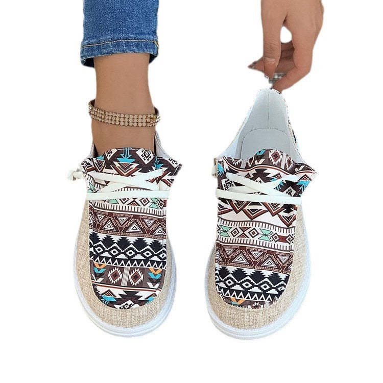 Damen nan leichte Espadrille-Sneaker mit Ethno-Print, Bastbesatz und rutschfester Gummisohle Echo Archiv