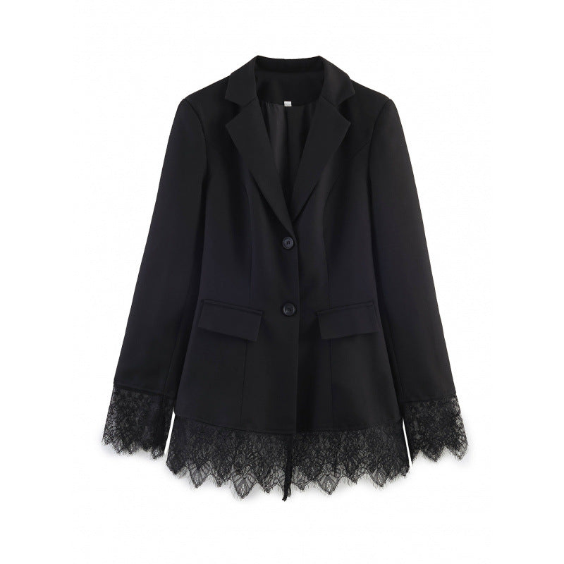 Damen taillierter Blazer mit Spitzenbesatz und ausgestelltem Saum Echo Archiv