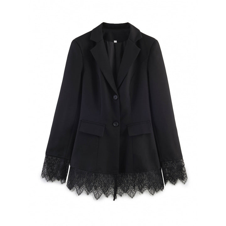 Damen taillierter Blazer mit Spitzenbesatz und ausgestelltem Saum Echo Archiv