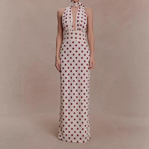 Damen Halter-Maxi-Kleid mit klassischen Punkten Echo Archiv