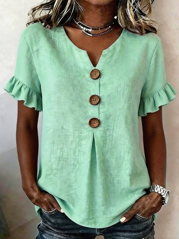 Damen Bluse mit Rüschendetails und Holzknöpfen Echo Archiv
