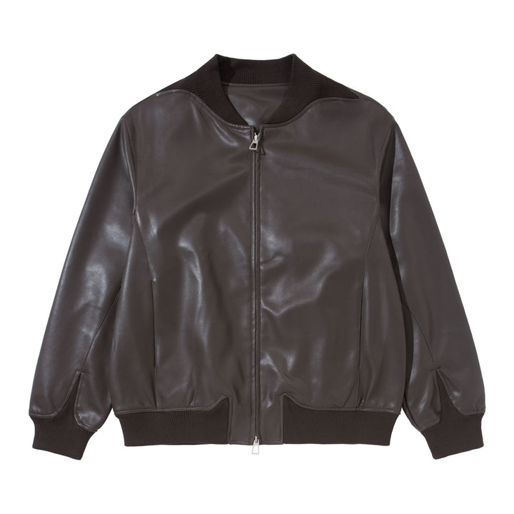 Herren Glattleder‑Bomberjacke mit nahtverdeckter Front und elastischen Rippenbündchen Echoarchiv