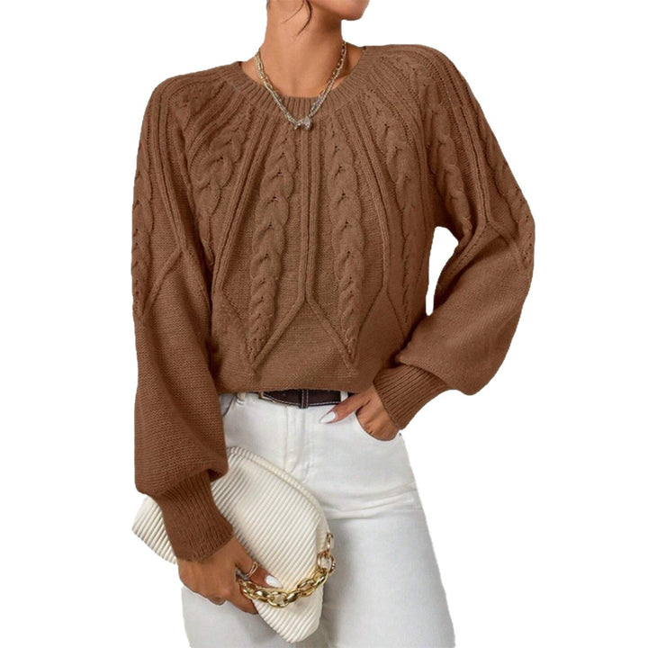 Damen nan kurzer Zopfmuster-Strickpullover mit Ballonärmeln und geripptem Saum Echo Archiv