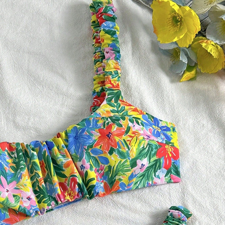 Damen Hauchdünner Floral-Bikini mit elastischen Rüschen Echo Archiv