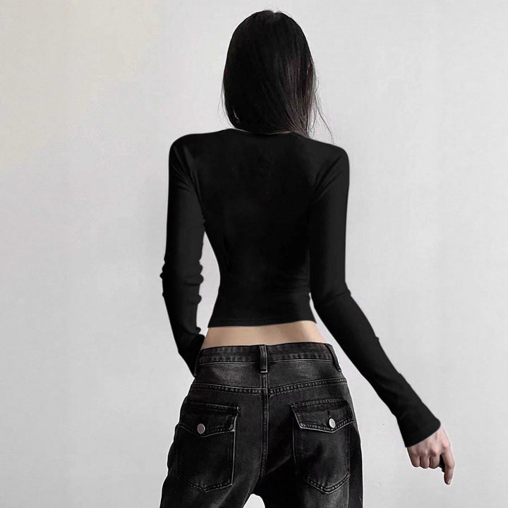 Damen nan kurzes Cropped-Longsleeve mit auffälligem Statement-Print und Call-Icon-Design Echo Archiv