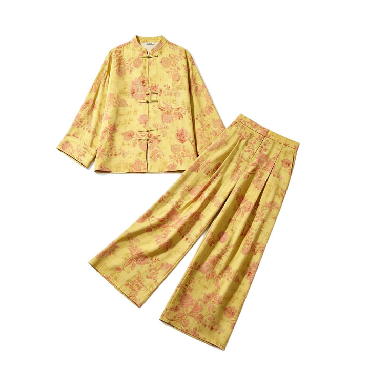 Damen Hochtaillierte Palazzo-Hose mit floralem Jacquardmuster Echo Archiv