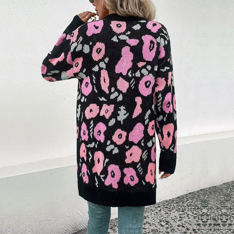 Damen Modischer Strickmantel mit floralem Muster Echo Archiv