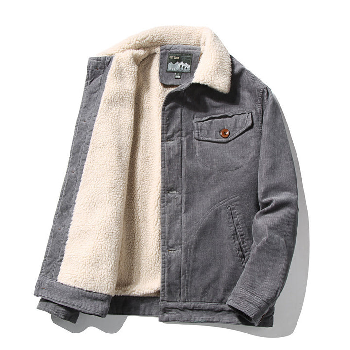 Herren Cordjacke mit durchgehendem Sherpa‑Futter und Hemdkragen – Taviero