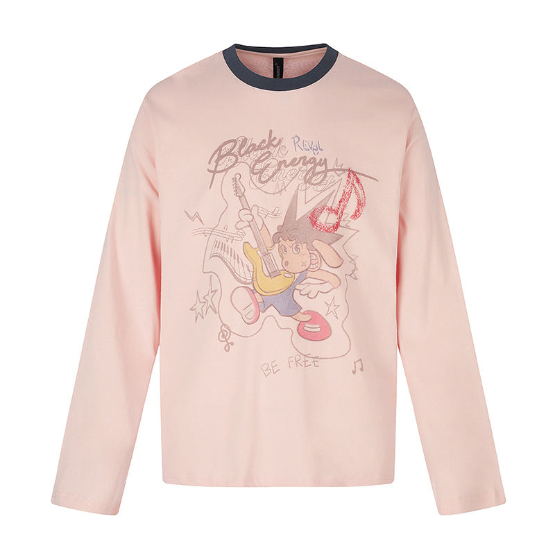Damen Langarmshirt mit Comic-Gitarrenprint, Glitzerdetail und Kontrastkragen Echoarchiv