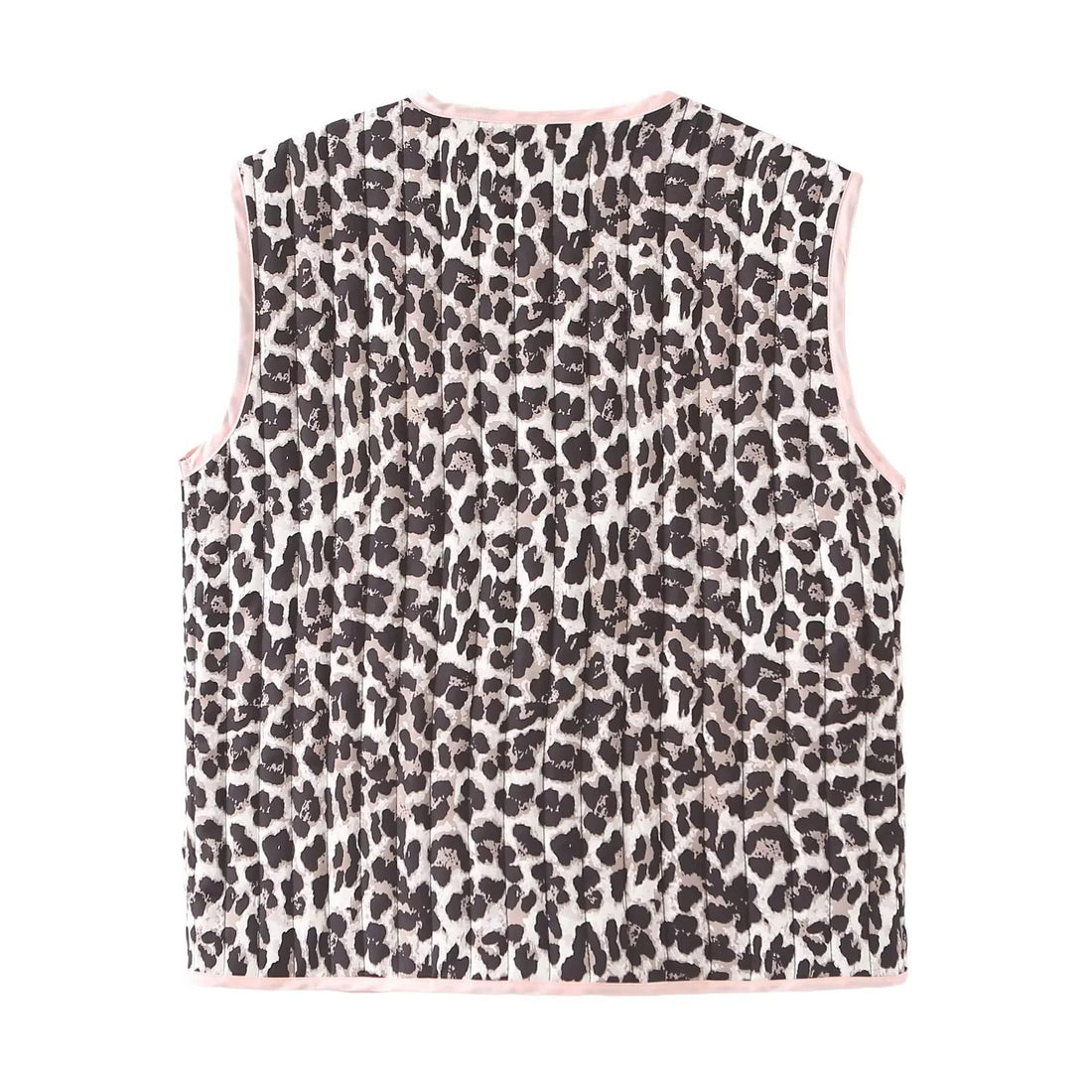 Damen gesteppte ärmellose Weste mit Bindebändern und Leoprint – Célinea
