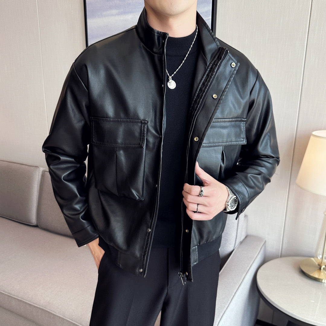 Herren Bikerjacke aus weichem Kunstleder mit praktischen Taschen und Stehkragen Echoarchiv