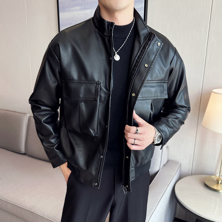 Herren Bikerjacke aus weichem Kunstleder mit praktischen Taschen und Stehkragen Echoarchiv