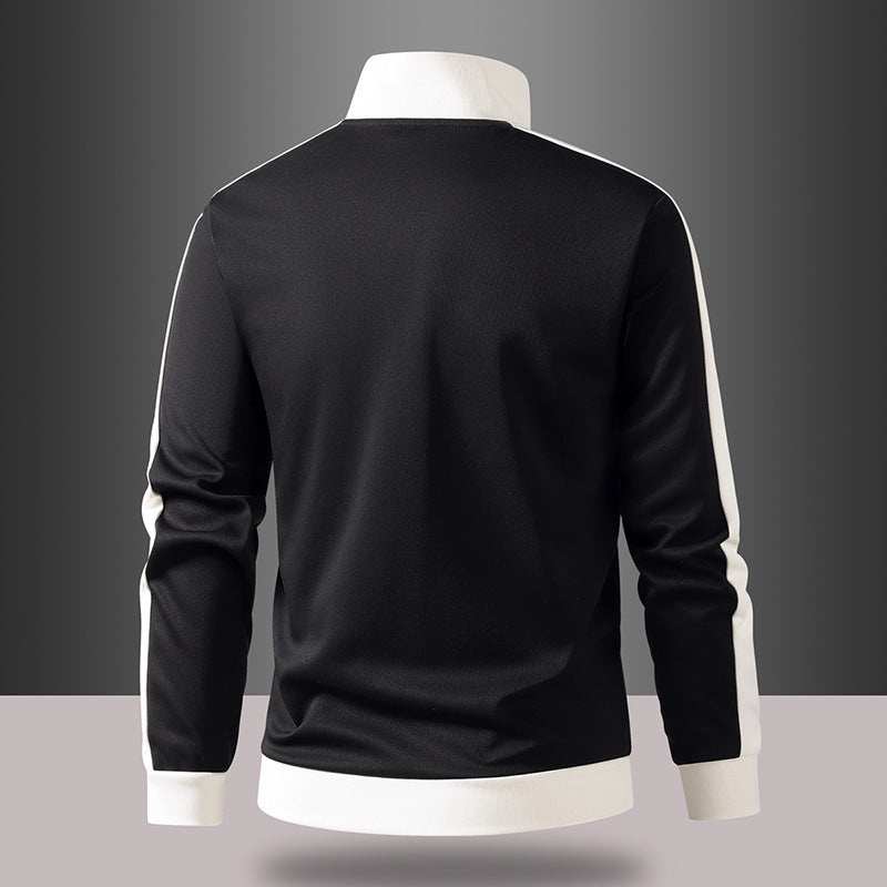 Männer's retro Tracksuit-Jacke mit Stehkragen, Kontraststreifen und sichtbarem Reißverschluss – Cavarno