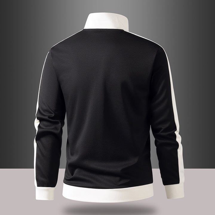 Männer's retro Tracksuit-Jacke mit Stehkragen, Kontraststreifen und sichtbarem Reißverschluss – Cavarno