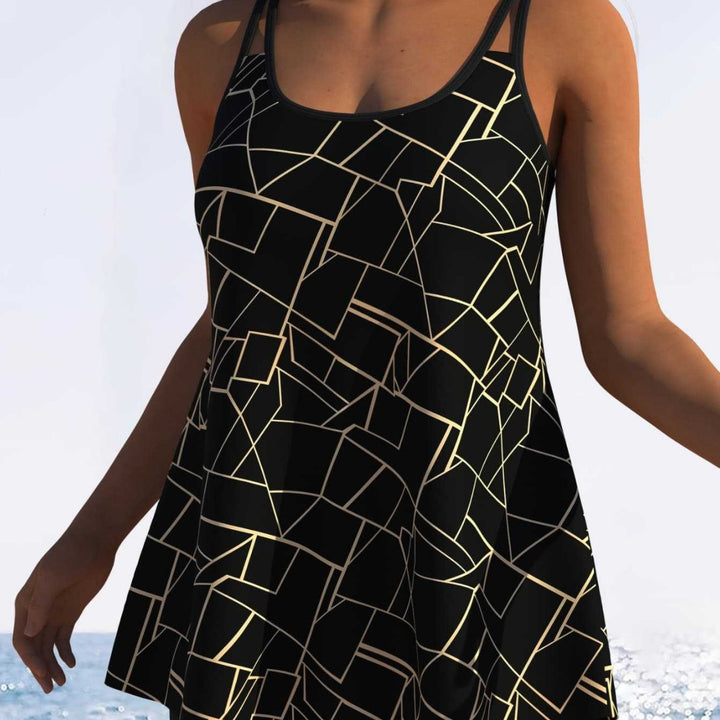 Damen Schwimmdress mit elegantem grafischen Mustermix und schickem Rocksaum Echo Archiv