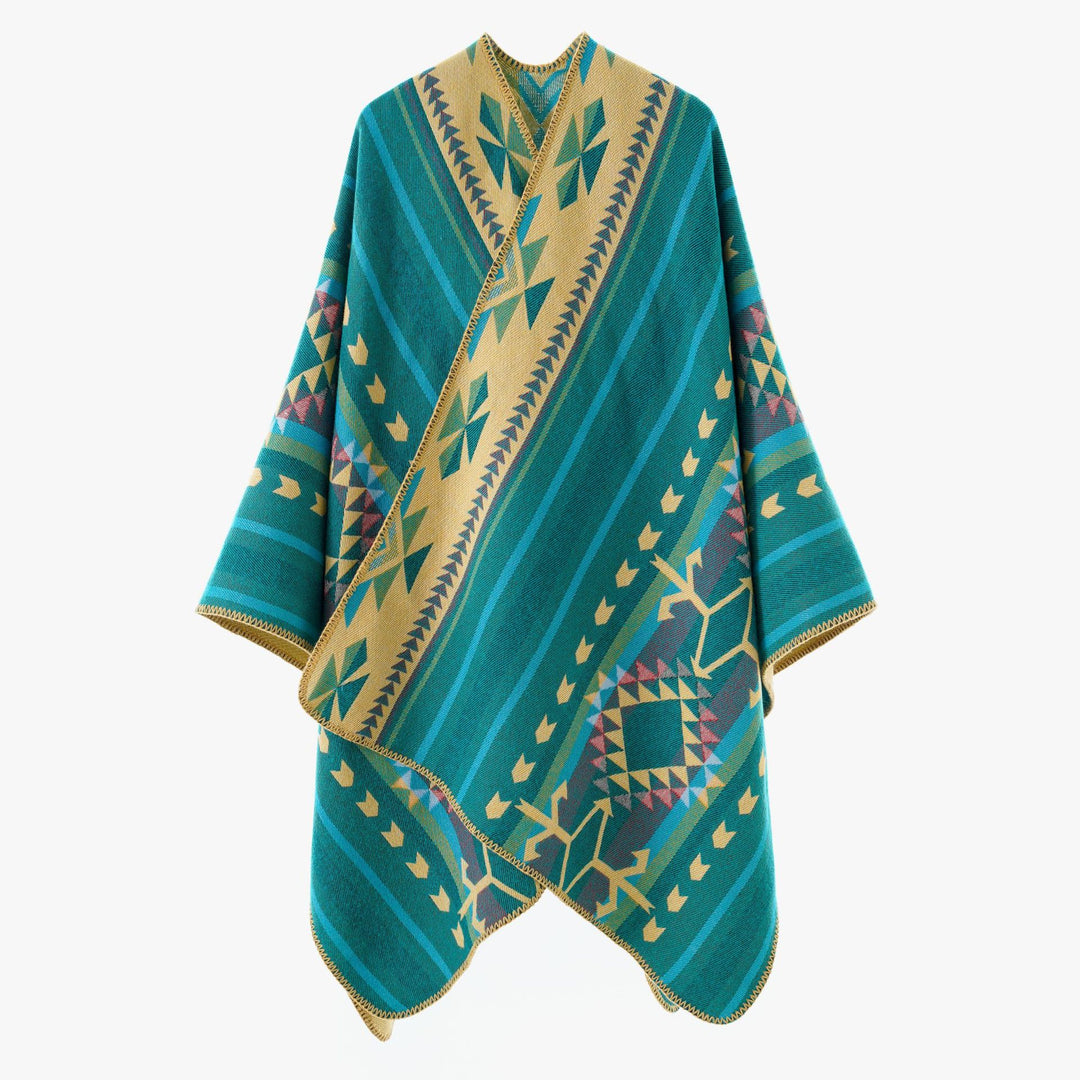 Damen Weicher Jacquard‑Strickponcho mit geometrischem Muster und Ziernaht Echo Archiv