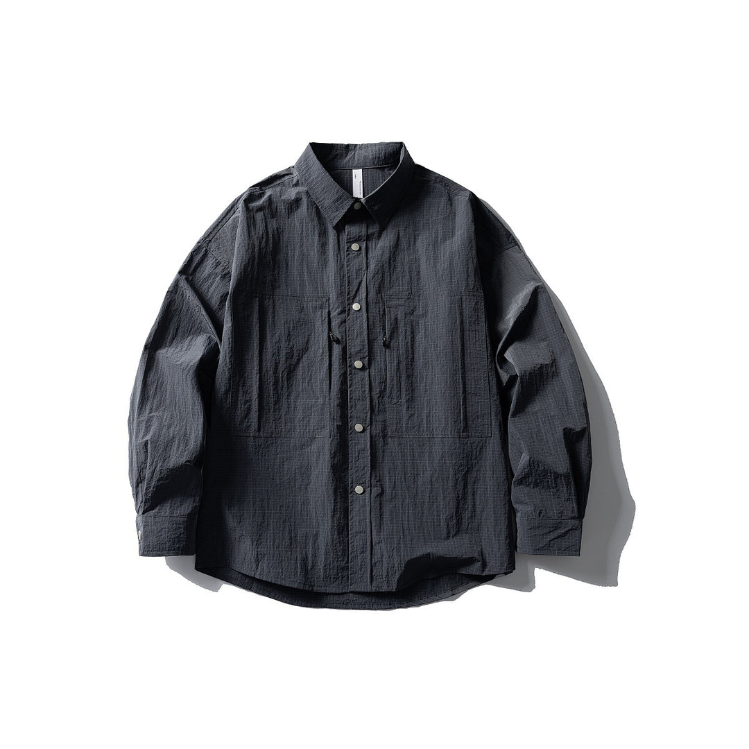 Herren Oversize Utility-Hemdjacke aus Ripstop mit Druckknopfblende und aufgesetzten Taschen Echoarchiv