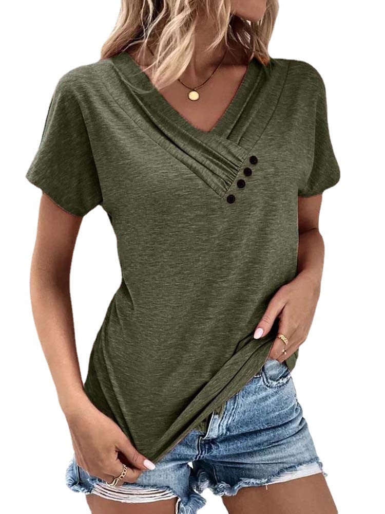 Damen T-Shirt mit elegantem V-Ausschnitt und modischen Knopfdetails Echo Archiv