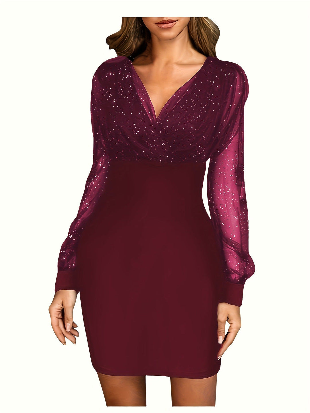 Damen Glitzerndes Cocktailkleid mit transparenten Ärmeln – Élara