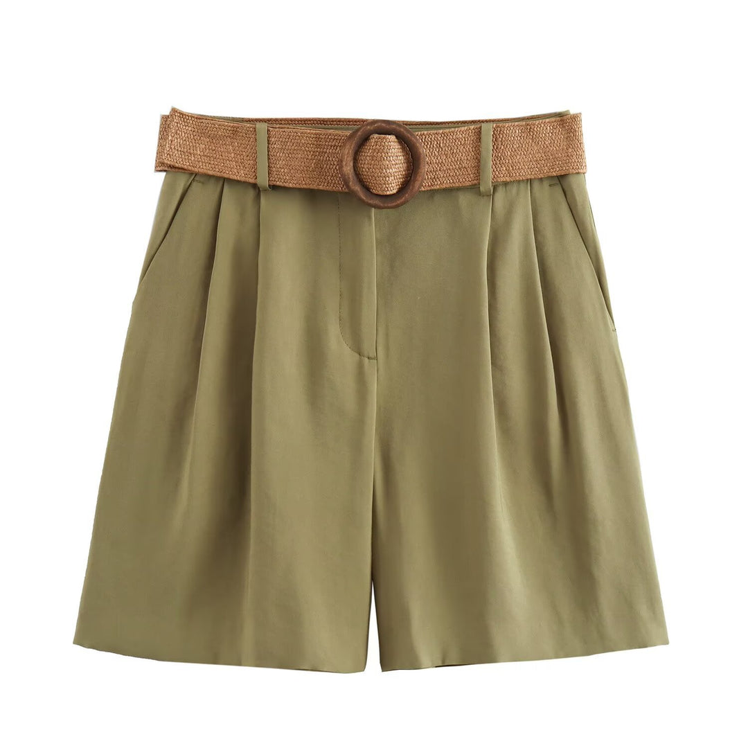 Damen elegante Shorts mit breitem, geflochtenem Gürtel Echo Archiv