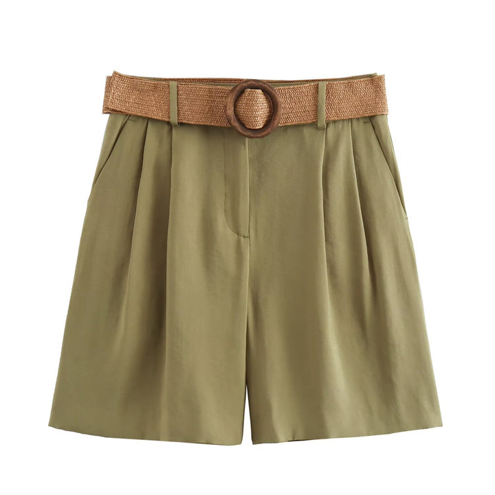 Damen elegante Shorts mit breitem, geflochtenem Gürtel Echo Archiv