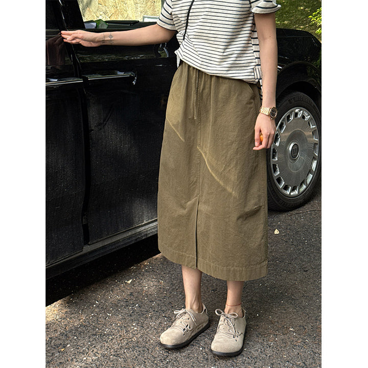 Damen Modischer Midirock mit elastischem Bund und Taschen Echoarchiv
