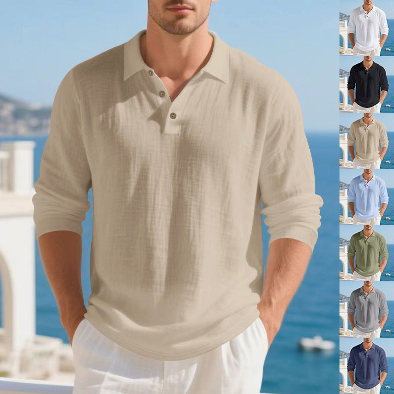 Herren Langarm-Polohemd mit strukturiertem Baumwollstoff Echoarchiv